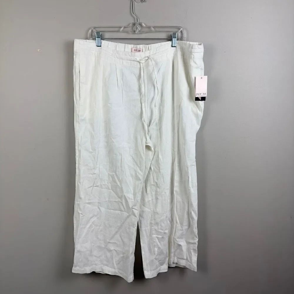 Per se white linen blend wide leg boho beach pants 1X plus size